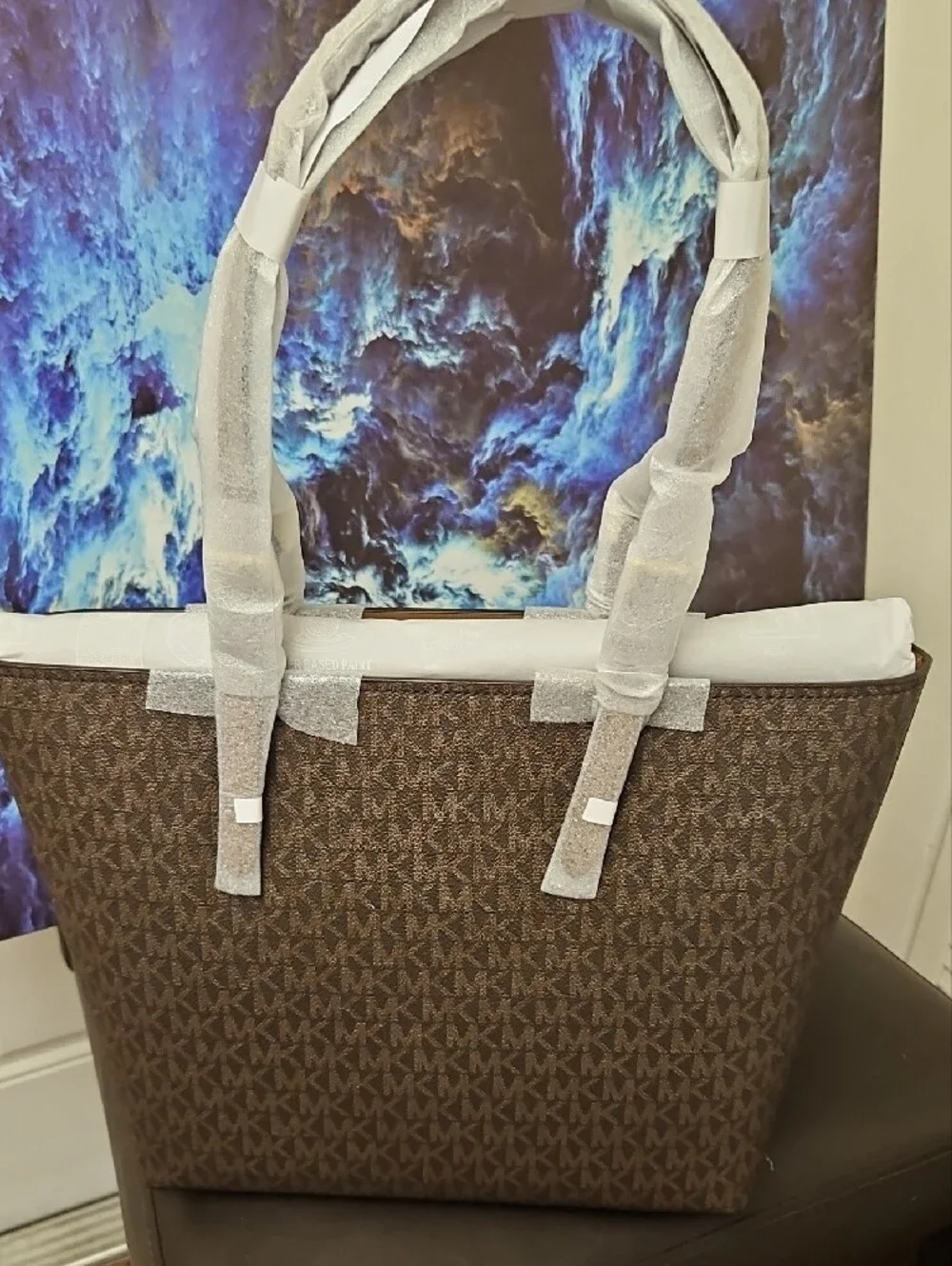 Michael Kors Brown Signature Monogram Tote with Gold Hardware